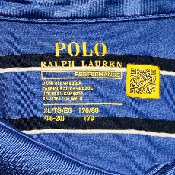 Polo Ralph Lauren Performance Striped Polo Shirt Blue Navy White XL 18-20 Boys - Picture 3 of 8